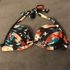NWOT Cocoship Black/Orange Floral Bikini Top